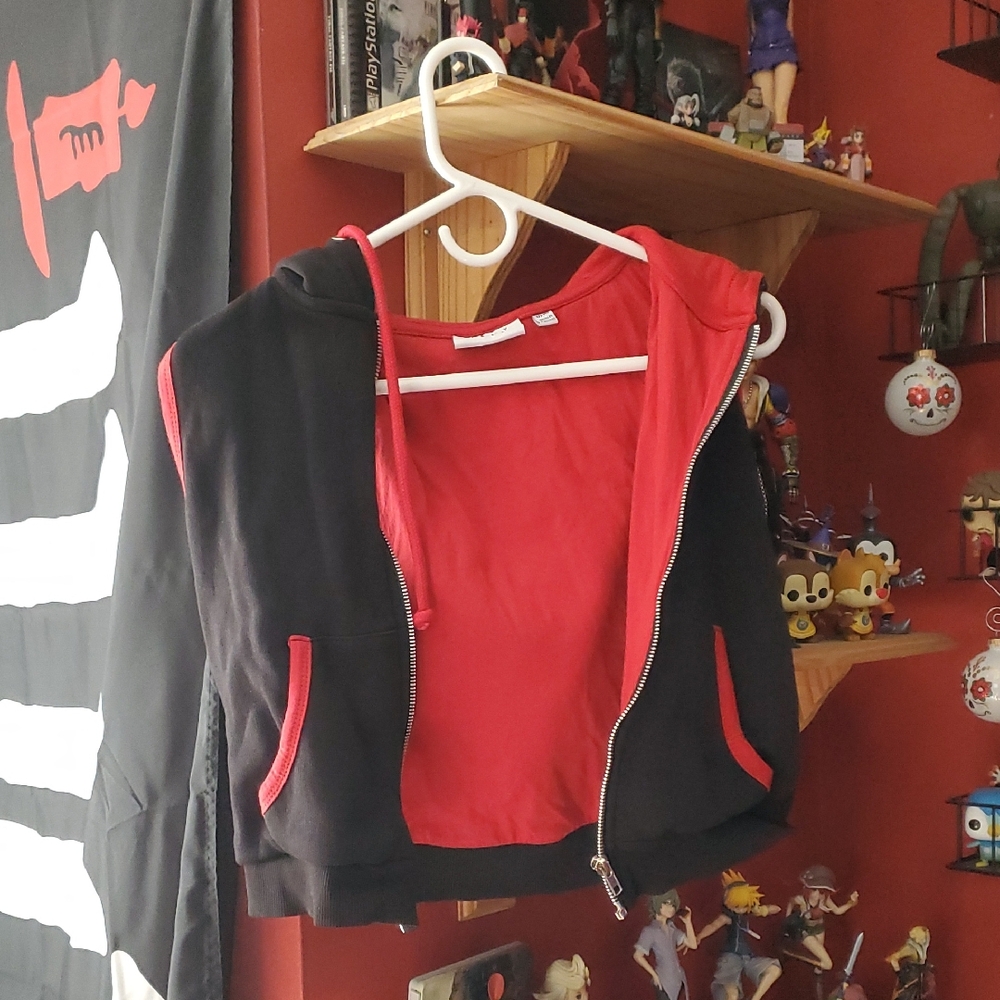 Daisy Street Red & Black Cropped Zip-up Hoodie Vest